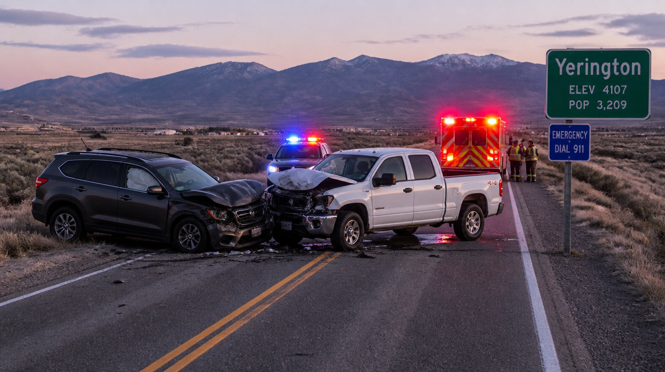 Rural highway outside Yerington where serious car accidents can occur.